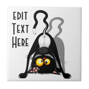Cat Upside Down Funny Cartoon Character Tile