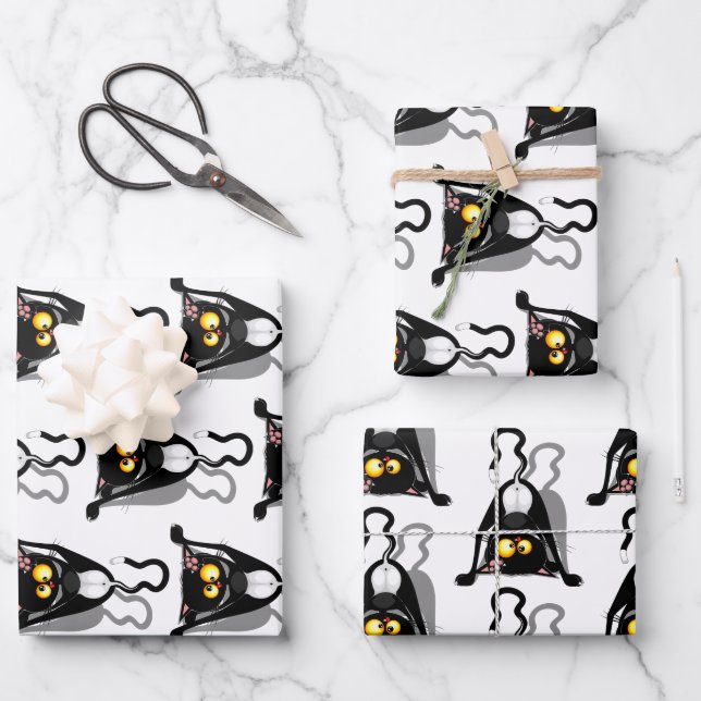 Cat Upside Down Funny Cartoon Character Wrapping Paper Sheet (Front)