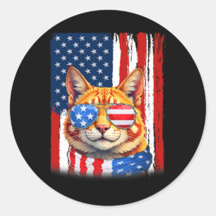Cat Usa America Flag Patriotic Cat 4th Of July  Classic Round Sticker