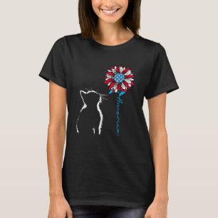 Cat USA Flower 4th of July Sunflower American Flag T-Shirt