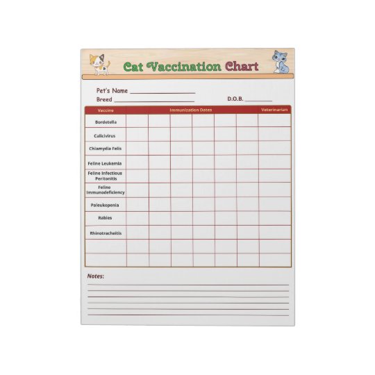 Cat Vaccination Chart Notepad Zazzle.co.uk