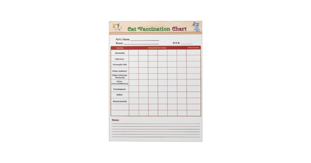 Cat Vaccination Chart Notepad | Zazzle