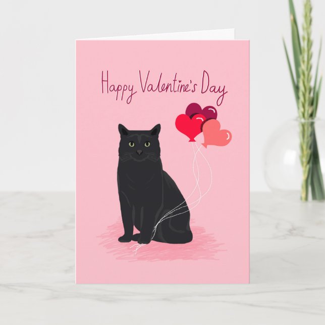 Cat Valentines Day Card- cute cat Holiday Card (Front)