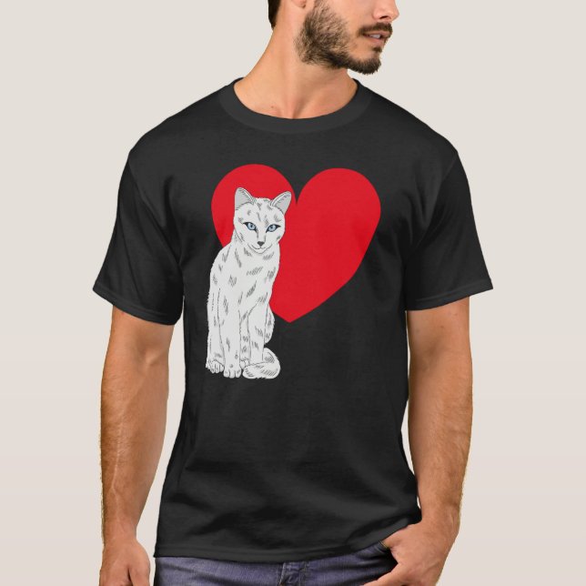 Cat Valentine's Day Kitten Heart Cute White Cat T-Shirt (Front)