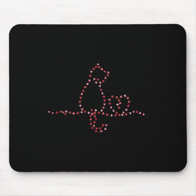 Cat Valentines Heart String Lights Minimalist Love Mouse Mat (Front)