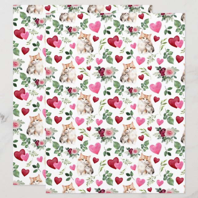Cat Valentines Scrapbook Paper (Front/Back)