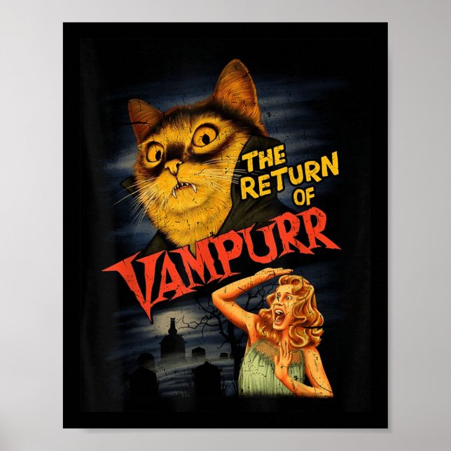 Cat Vampire Clic Horror Movie Funny Graphic Shirt  Poster (Front)