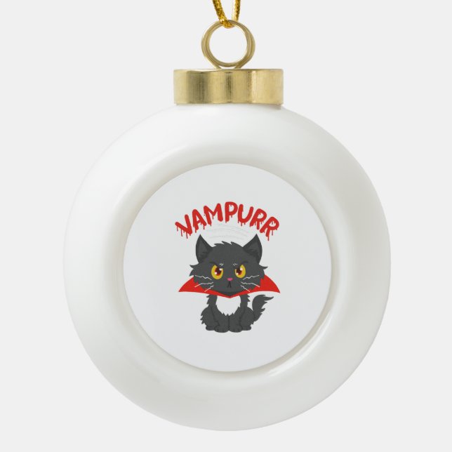 Cat Vampire Halloween Ceramic Ball Christmas Ornament (Front)