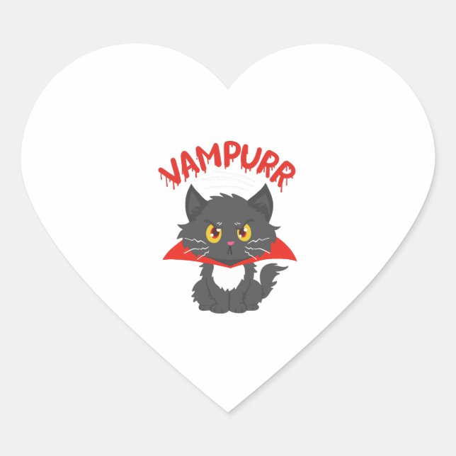Cat Vampire Halloween Heart Sticker (Front)