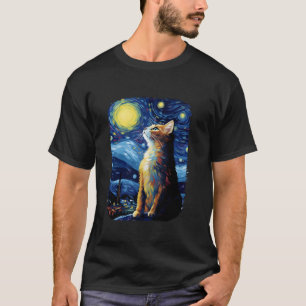 Cat Van Gogh Starry Night Style Art Cute Cat Paint T-Shirt