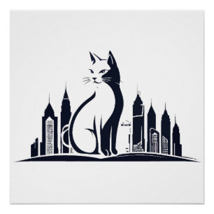 Cat Vector Art Animal Modern Urban Graphic City Poster