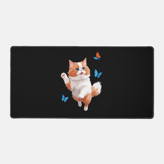 Cat Vector Painting Adorable Fun Playing Butterfly Desk Mat (Front)