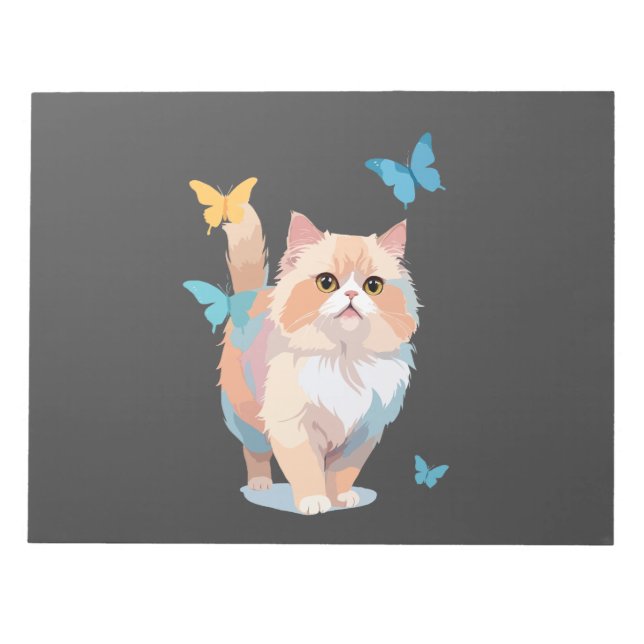 Cat Vector Painting Adorable Fun Playing Butterfly Notepad (Front)