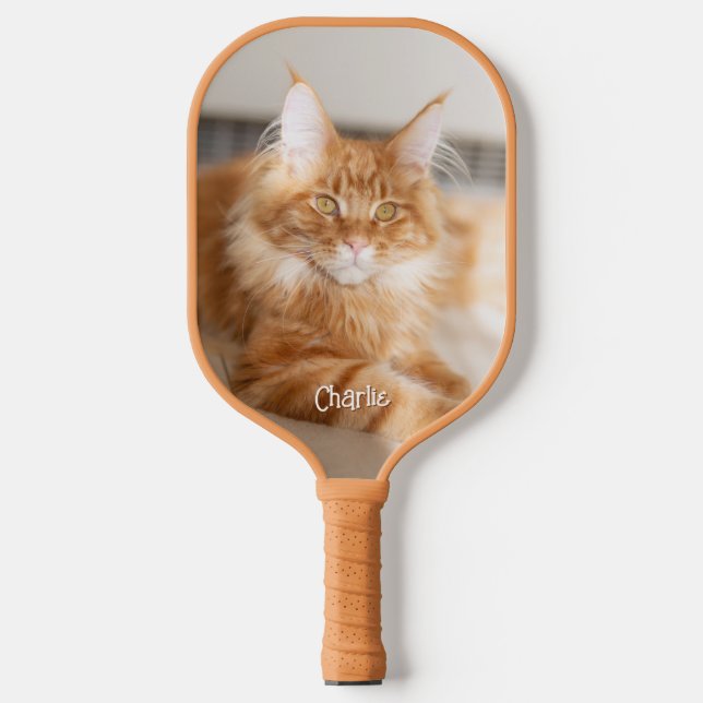 Cat Vertical Portrait Photo - Cute Font Name Pickleball Paddle (Front)