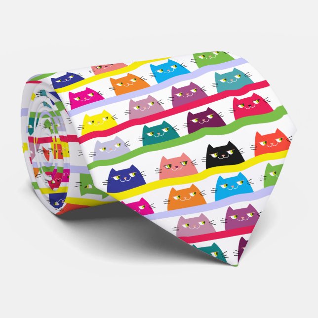 Cat , Vibrant Colourful Pattern Tie (Rolled)