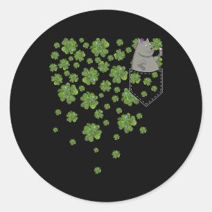 Cat Video Blogger In Pocket Green Clovers St Patri Classic Round Sticker