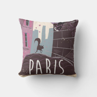 Cat vintage Paris travel poster. Cushion