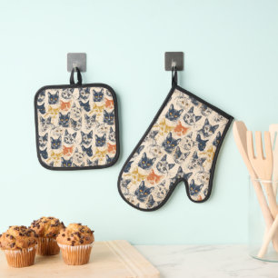 Cat Vintage Portraits  Oven Mitt & Pot Holder Set