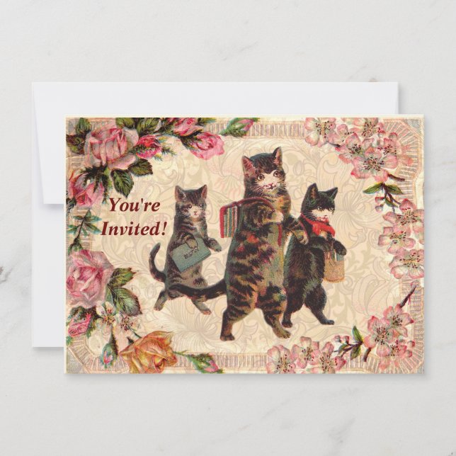 Cat Vintage Pretty Antique Kittens Invitation (Front)