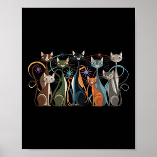 Cat Vintage Retro Mid-century Modern Look Cats 50s Poster