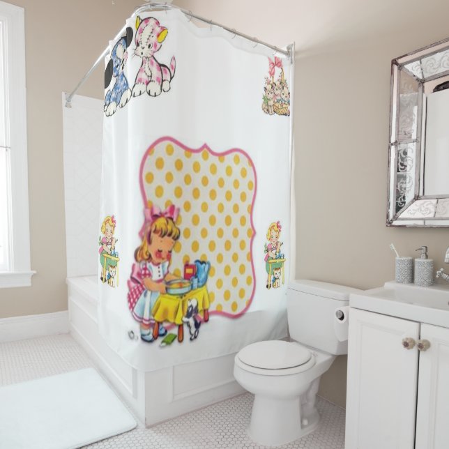 Cat vintage showercurtain shower curtain (In Situ)