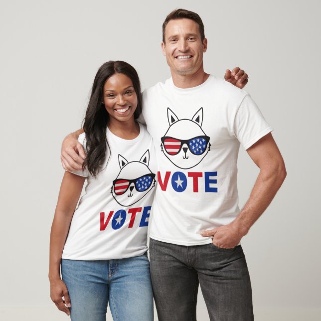 Cat Vote American Flag Sunglasses Cat lady Vote  T-Shirt (Unisex)