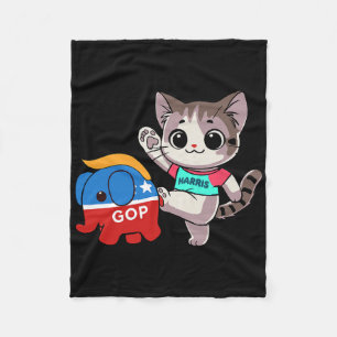 Cat Vs. Gop Elephant - Kamala Harris - Anti Trump Fleece Blanket