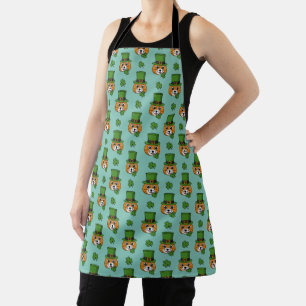 Cat w Green Hat and Shamrock St Patrick's Pattern Apron