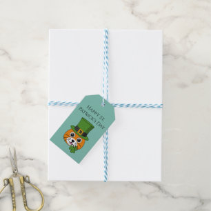 Cat w Hat and Shamrock St Patrick's Personalise Gift Tags