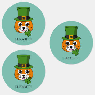 Cat w Hat and Shamrock St Patricks's   Personalise