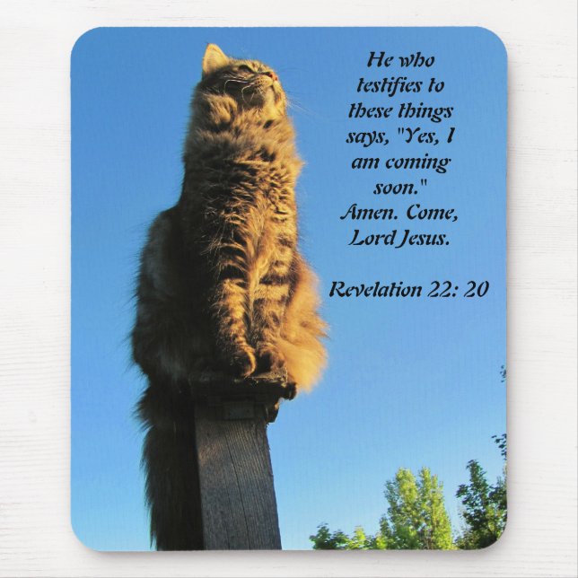 Cat, waiting for Jesus Revelation 22:20 Mouse Mat (Front)