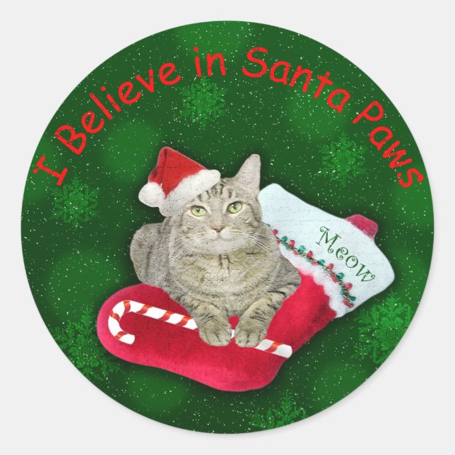 Cat Waiting for Santa Classic Round Sticker (Front)