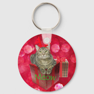 Cat Waiting for Santa Key Ring
