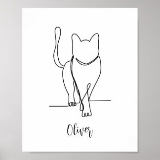 Cat Walking Drawing Print One Line Personalised