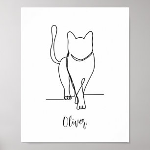 Cat Walking Drawing Print One Line Personalized