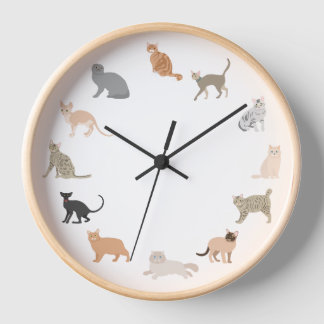 Cat Wall Clock, Cat Illustration Wall Clock