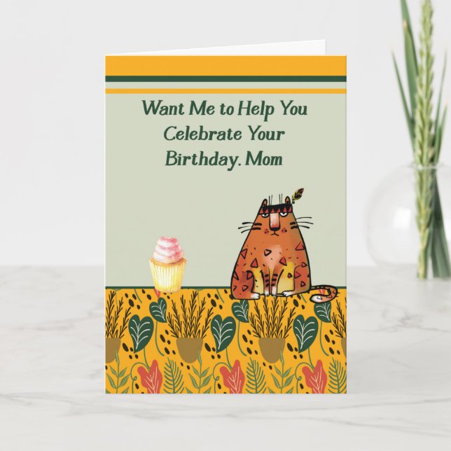 Cat Wants to help Mum Celebrate Birthday Card (Front)