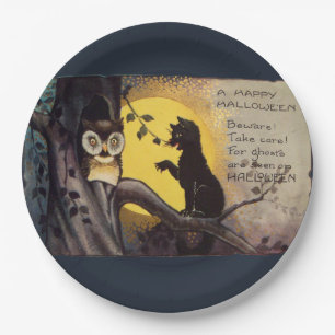 Cat Warning Owl Halloween Plates