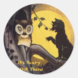 Cat Warning Owl Halloween Stickers