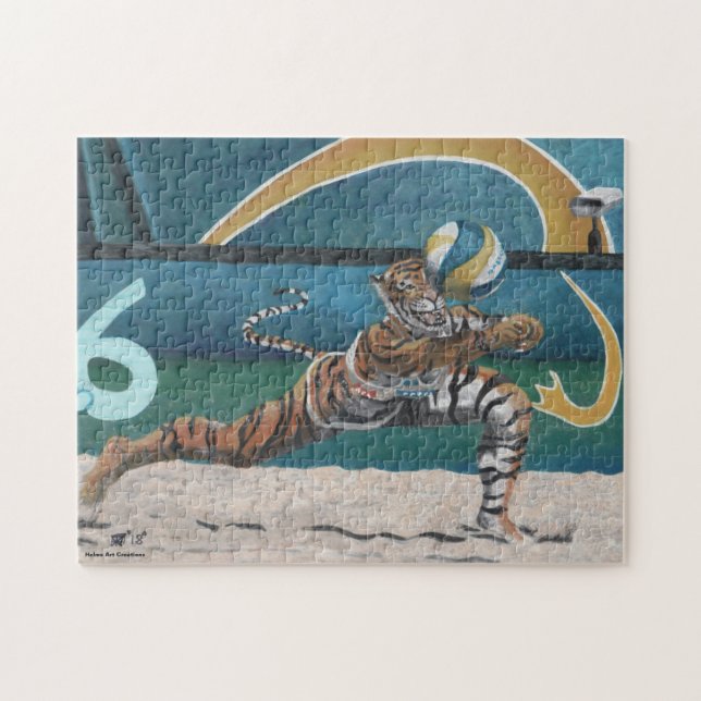 Cat Warrior Beach Volleyball Medium Jigsaw Puzzle (Horizontal)