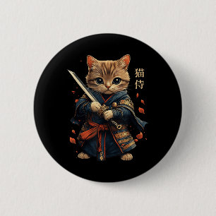 Cat Warrior Japanese Samurai Cat Tattoo Kawaii Nin 6 Cm Round Badge