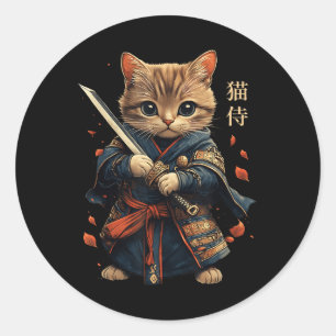 Cat Warrior Japanese Samurai Cat Tattoo Kawaii Nin Classic Round Sticker