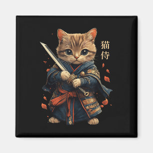 Cat Warrior Japanese Samurai Cat Tattoo Kawaii Nin Magnet
