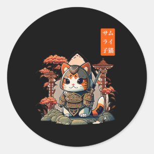 Cat Warrior Japanese Writing Anime Art for kawaii  Classic Round Sticker