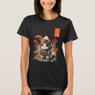 Cat Warrior Japanese Writing Anime Art for kawaii T-Shirt