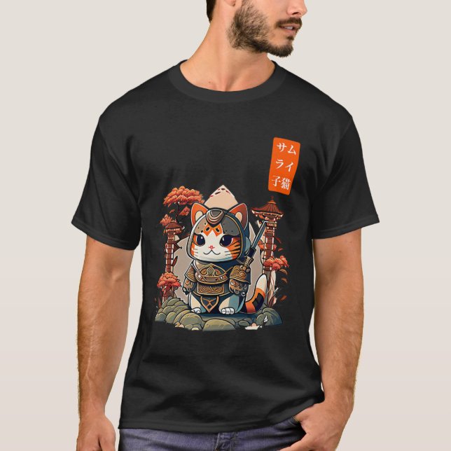 Cat Warrior Japanese Writing Anime Art for kawaii  T-Shirt (Front)