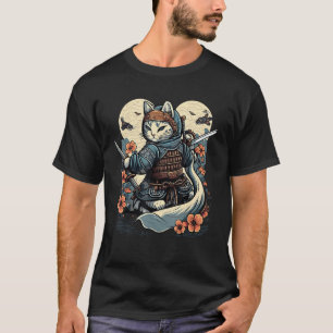 Cat Warrior Ninja Cat Sunset Japanese Art Samurai T-Shirt