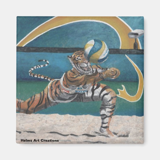 Cat Warrior Playing Beach Volleyball Button Magnet (Front)
