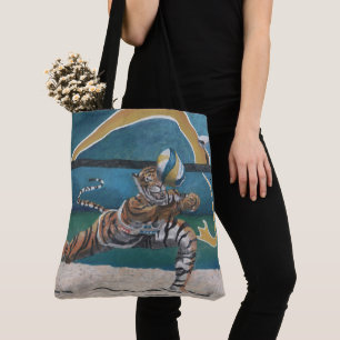 Cat Warrior Playing Beach Volleyball Graphic Tote Bag