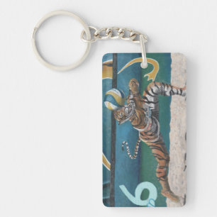Cat Warrior Playing Beach Volleyball Keychain